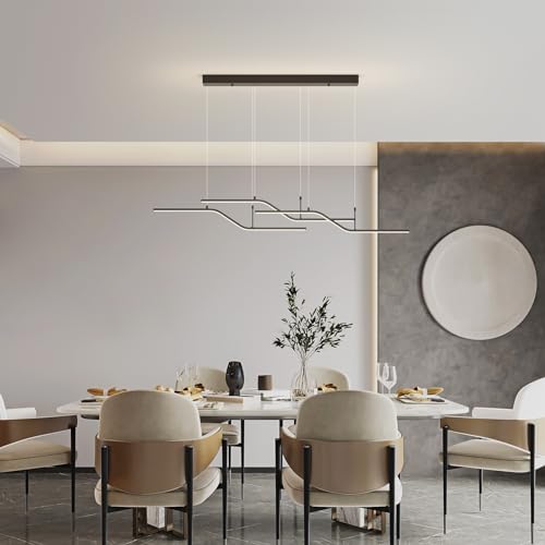 Siittoo Modern 52in Linear Pendant Light for Kitchen Island and Dining Room - color: Black-Wave 3 Lights-45W