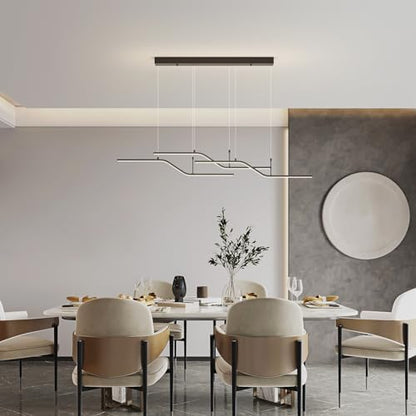 Siittoo Modern 52in Linear Pendant Light for Kitchen Island and Dining Room - color: Black-Wave 3 Lights-45W