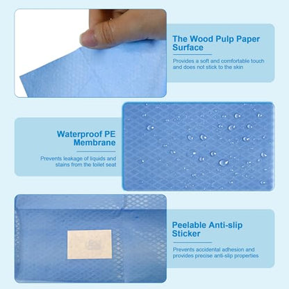 Disposable Toilet Seat Cover (60 Pack) - XL for Adults and Kids, 100% Biodegradable Travel Supplies Essentials for Public Restrooms, Airplane, Camping, Festivals-PE-coated Paper - color: PE-coated Paper