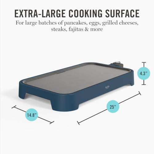Martha Stewart 12"x 22" XL Electric Griddle, Ceramic Nonstick Flat Top - color: Indigo Blue