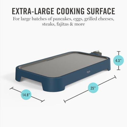 Martha Stewart 12"x 22" XL Electric Griddle, Ceramic Nonstick Flat Top - color: Indigo Blue