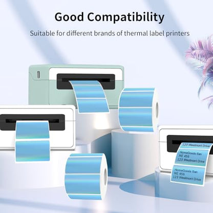 2.25"x1.25" Direct Thermal Labels, Holographic Thermal Printer Labels for Barcode, Self-Adhesive Address Shipping Thermal Label Stickers-1 Roll, 300 Labels, Holographic Blue - color: Holographic Blue, size: 2.25"x1.25"