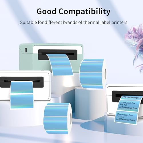 2.25"x1.25" Direct Thermal Labels, Holographic Thermal Printer Labels for Barcode, Self-Adhesive Address Shipping Thermal Label Stickers-1 Roll, 300 Labels, Holographic Blue - color: Holographic Blue, size: 2.25"x1.25"
