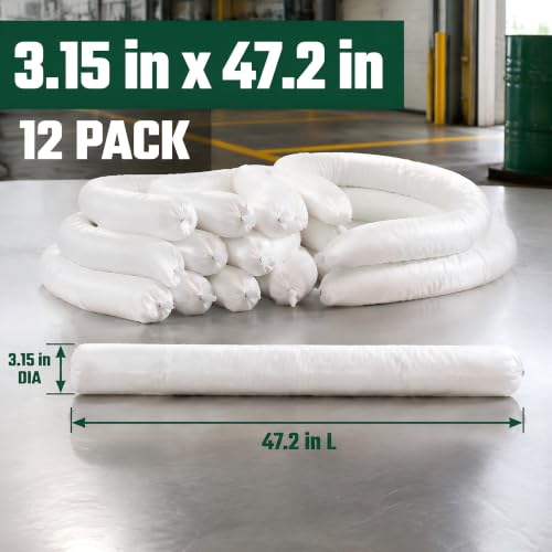 3.15" x 47.2" Oil Absorbent Socks 12 Pack, Oil-Only Absorb - color: White