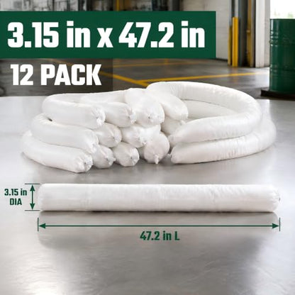 3.15" x 47.2" Oil Absorbent Socks 12 Pack, Oil-Only Absorb - color: White