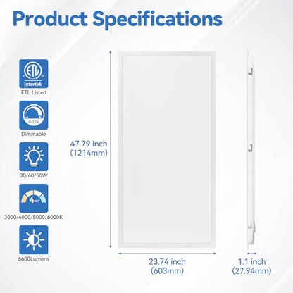 CycevSun 2x4 LED Drop Ceiling Flat Panel Light, 40/50/60W Selectable 6-Pack - size: 2x4 FT