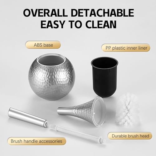 Silver Toilet Brush and Holder Set, Brushed Nickel Modern Bathroom Brush with Anti-Splash Shield 360° Cleaning, ABS Plastic Rust-Proof Waterproof Toilet Bowl Cleaner for Home Spa - color: Silver