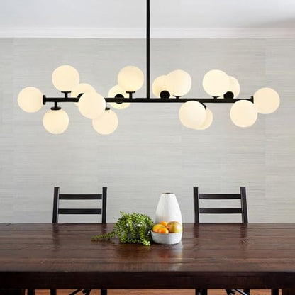 KCO Lighting Farmhouse Dining Room Chandelier Globe Linear Chandelier Black Milk Glass Chandelier 16 Light Sputnik Chandelier Mid Century Modern Hanging Pendant Light Fixture - color: 16 Light-Black