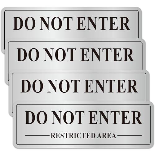 (4 Pack) Restricted Area Do Not Enter Signs, 9 x 3 Inch Rust Free Metal Reflective Aluminum, UV Protected, Weather Resistant, Weatherproof, Easy to install