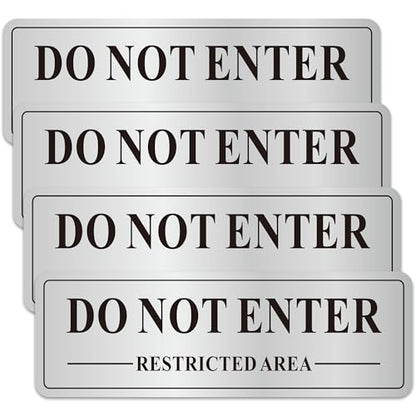 (4 Pack) Restricted Area Do Not Enter Signs, 9 x 3 Inch Rust Free Metal Reflective Aluminum, UV Protected, Weather Resistant, Weatherproof, Easy to install