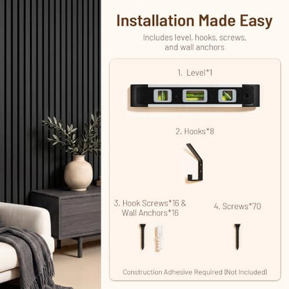 Amsleekey 4-Pack 47.2″x23.6″ Acoustic Wood Slat Wall Panels, 8 Hooks, Black - color: Black, size: 47.2 x 23.6 in - 4 pcs