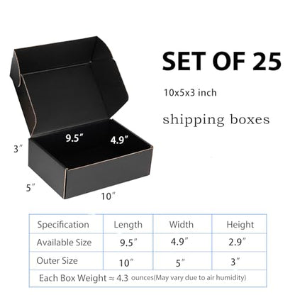 10x5x3 Black Shipping Boxes for Small Business, Packing, 25 Pack - color: Black, size: 10x5x3 Inch