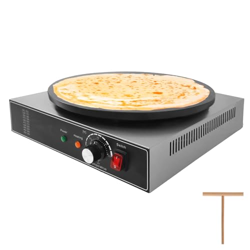 16 Inch Commercial Electric Crepe Maker – Non-Stick Flat Griddle – Accurate Temperature Control & Gauge Lights – 1750W 110V – Perfect for Pancakes & Omelets – Home & Restaurant Use – Single - size: Single Plate