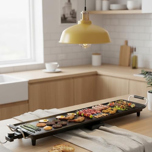 Costzon 39.5" Electric Griddle, 1400W Nonstick Extra Large Griddle, Long Table Top Grill w/4-Level Temp & Drip Tray, Indoor Outdoor Cooking Plates Teppanyaki Grill for Pancake, BBQ, Camping Gatherings - size: 39.5