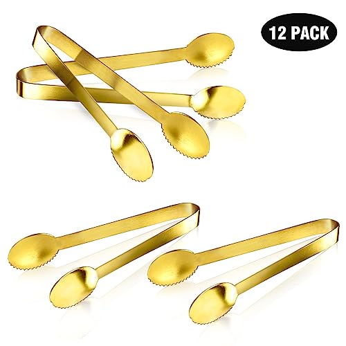 JCREN 12 Pcs Gold Tongs - Stainless Steel Serving Tongs for Food, Appetizers, Desserts - 4.9inch - color: Gold - 4.9 Inch