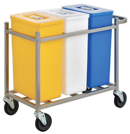 Kratos Steel Ingredient Bin Cart with Blue/White/Yellow Bins and 3 Lids - size: 1 Cart, 3 Bins, 3 Lids