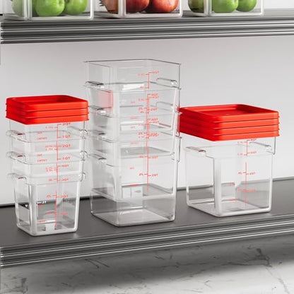 2 Quart Set of 4 Food Storage Containers,Food Containers with Lids and Handles,Square Commercial Food Containers for Kitchen, Restaurant，Refrigeration etc - color: Red-4Pack-2qt