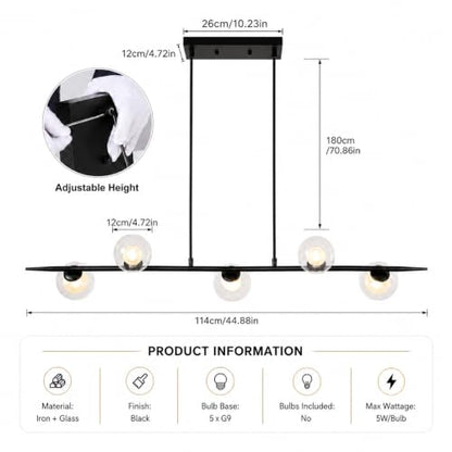 Siittoo 44.88In Modern Black Linear Chandelier with Clear Glass Globes - color: 44 in/Black/5-light(not included bulbs)