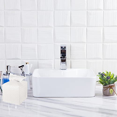 Tissue Box Cover Square Leather Facial Paper Holder, White - color: White, size: square