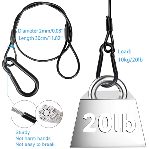 Lighting Safety Cable with Loops(6-Pack), 25kg Load Stage Light Safety Cable Black Security Chain Hanging on Trusses, Stainless Steel Lanyard（Diameter 2mm/0.08in, Length 30cm/11.82in)