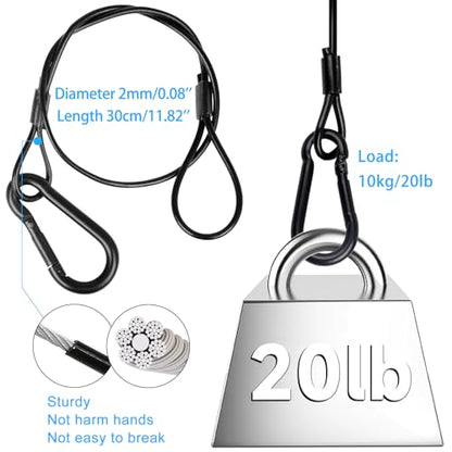 Lighting Safety Cable with Loops(6-Pack), 25kg Load Stage Light Safety Cable Black Security Chain Hanging on Trusses, Stainless Steel Lanyard（Diameter 2mm/0.08in, Length 30cm/11.82in)