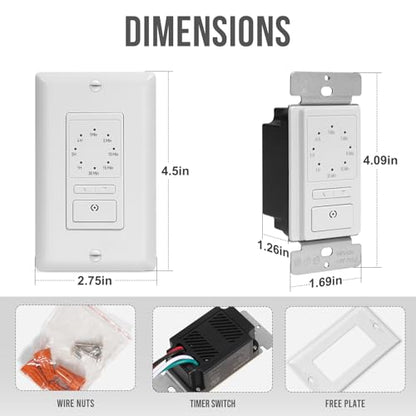 ECOELER 4-Hour Countdown Timer Switch, Single Pole Wall Light Switch Timer - color: White, size: 1 - Pack