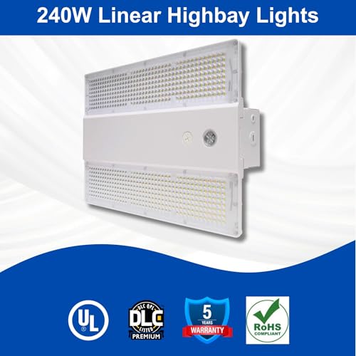 320W | 240W | 160W LED Linear High Bay Light Fixture CCT, 4000K/5000K/6500K LED Workshops Light, 0-10V Dimmable UL/DLC Lighting for Warehouse, Exhibit Halls, Supermarkets, 5 Years Warranty (240 Watts) - style: 240 Watts