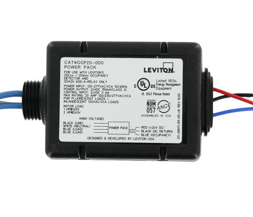 Leviton Occupancy Sensor Power Pack, 20 amp, Made in USA with globally sourced components, OSP20-DA0, Black