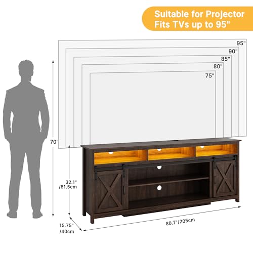 Vinctik 6&Fox 80in Wooden Farmhouse Entertainment Center for 90/85 inch TV,Double Layer Storage Farmhouse TV Stand,Double-Row Sockets with Wood Sliding Barn Door TV Stand(Double Layer Rustic Brown) - color: Rustic Brown, size: 80.7in