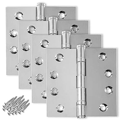 Solid Brass Chrome Door Hinge Heavy Duty Ball Bearing Shiny Silver 4x4 Inch - Set of 24 Hinges (Polished Chrome) - color: Polished Chrome
