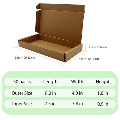 8x4x1 inch Small Shipping Boxes 50 Pack, Brown Corrugated Cardboard Mailers - size: 8x4x1 inch