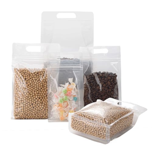 50 Pcs Clear Resealable Bags with wider bottom, 3.9" x 7.8" Zipper Food Storage Bags with Handle, Stand Up, Reusable, Sealable, for Packaging Products - color: Clear, size: 4" x 7.9"