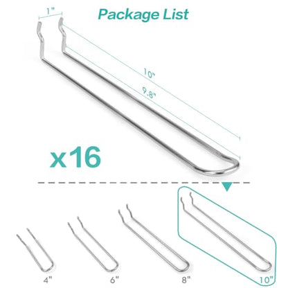 Pegboard Dual-arm Hooks 16pcs Heavy Duty Tool Hanging Holders (Silver, 10") - color: Silver, size: 10 Inch