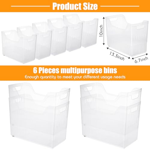 Qunclay 6 Plastic Freezer Organizer Bins with Wheel Set Clear Tall Narrow Kitchen Pantry Organizer Snack Storage Containers for Office Refrigerator(10 x 13.3 x 6.7inches) - size: 10 x 13.3 x 6.7 inches