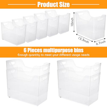 Qunclay 6 Plastic Freezer Organizer Bins with Wheel Set Clear Tall Narrow Kitchen Pantry Organizer Snack Storage Containers for Office Refrigerator(10 x 13.3 x 6.7inches) - size: 10 x 13.3 x 6.7 inches