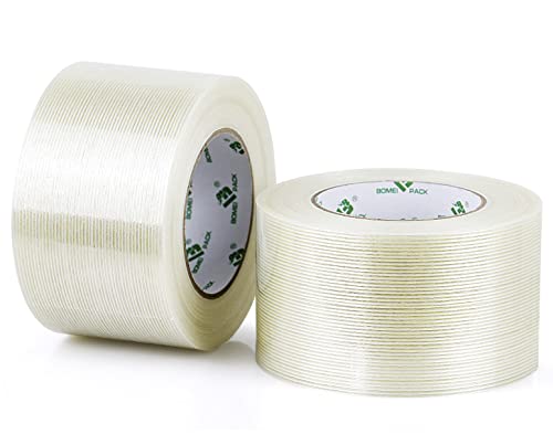 BOMEI PACK Strapping Tape 3 Inch, Heavy Duty Fiber Reinforced Packing Tape, 60yds 5.9Mil, Total 120yds