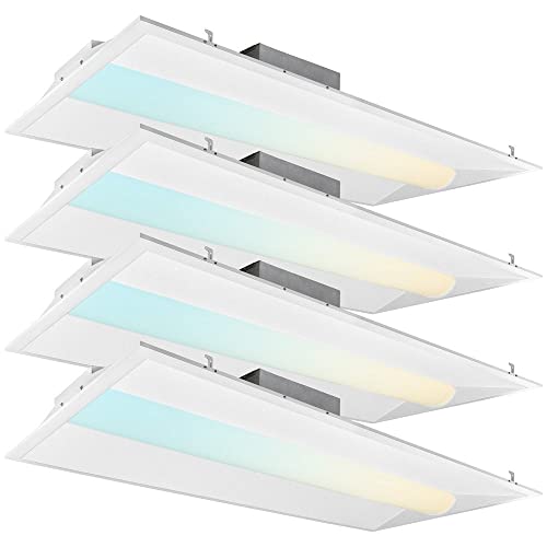 2x4 FT Center Basket LED Troffer Panel Light, 40/50/60W, 3 Color Options 3000K | 4000K | 5000K, Dimmable Drop Ceiling Lights, 5000/6250/7500 Lumens, Damp Rated, 120-277V, Premium (4 Pack) - size: 2X4 Troffer - 4 Pack