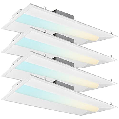 2x4 FT Center Basket LED Troffer Panel Light, 40/50/60W, 3 Color Options 3000K | 4000K | 5000K, Dimmable Drop Ceiling Lights, 5000/6250/7500 Lumens, Damp Rated, 120-277V, Premium (4 Pack) - size: 2X4 Troffer - 4 Pack
