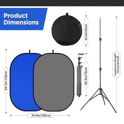Portable Chromakey Blue/Gray Backdrop with Stand,59 * 39 inch Pop Up Collapsible Backdrop,Foldable Blue Screen 2 in 1 Backscreen for Photo and Video Shooting,Gaming (Blue & Gray) - color: Blue&Gray
