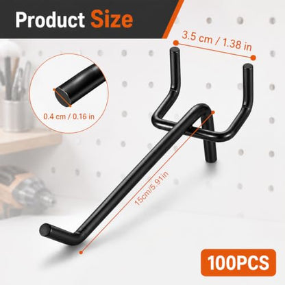 100 Pcs 6inch Peg Board Shelving Hooks, Long Black Pegboard Hooks