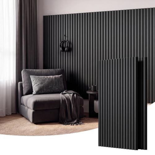 Amsleekey 2-Pack 47.2″x23.6″ Acoustic Wood Slat Wall Panels, 4 Hooks, Black - color: Black, size: 47.2 x 23.6 in - 2 pcs