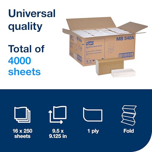 Tork Multifold Hand Towel White H2, 16 x 250 Towels, MB540A