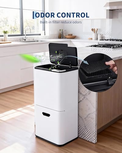 Garvee Dual Trash Can for Kitchen, 2 Compartment (33L + 28L) Garbage Can - color: White, size: 33L+28L