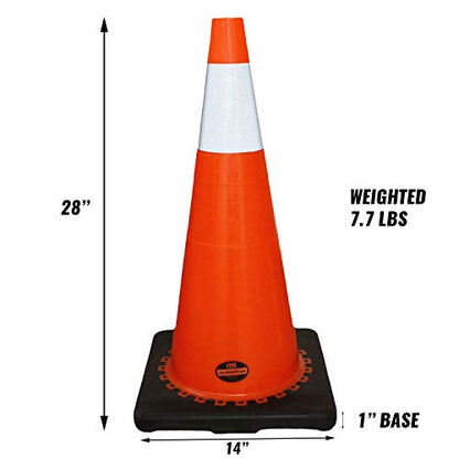(Set of 24) 28" RK Orange Safety Traffic PVC Cones, Black Base with One Reflective Collar - size: 24 Cones