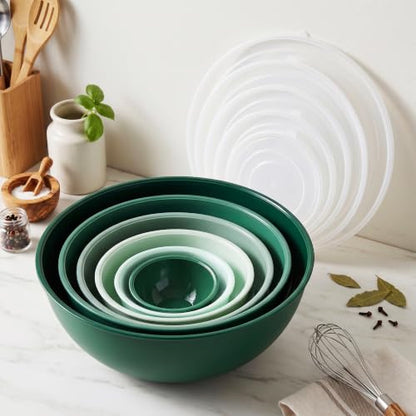 BoxedHome BPA Free Plastic Round Mixing Bowl with Lids, 12 Pack Nesting Bowls with Lids Set, Microwave and Dishwasher Safe Prep & Serving Bowls Great for Mixing, Baking, Serving (Green, 12pcs) - color: Green