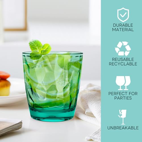 Topsky 10 oz Plastic Water Tumblers | Set of 4 Transparent Unbreakable Drinking Glasses Clear Acrylic Reusable Juice Wine Cups for Home Picnic Party, Dishwasher Safe, Stackable (Light Green) - color: Green 10oz