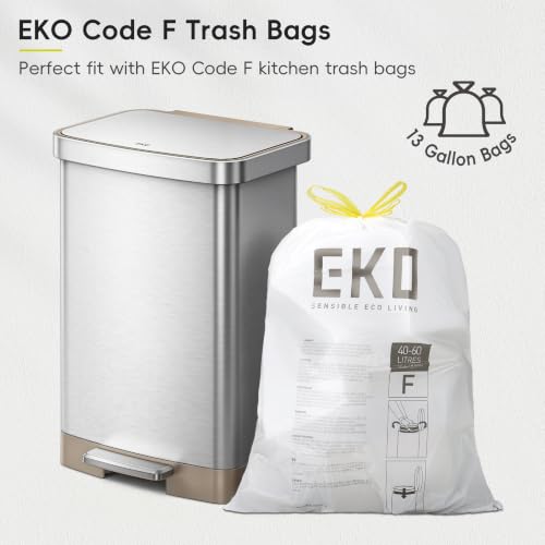 EKO Hudson Matte Stainless 50 Liter/13.2 Gallon Step Trash Can with Rear Trash Bag Storage Compartment - color: Matte Stainless, size: 50L