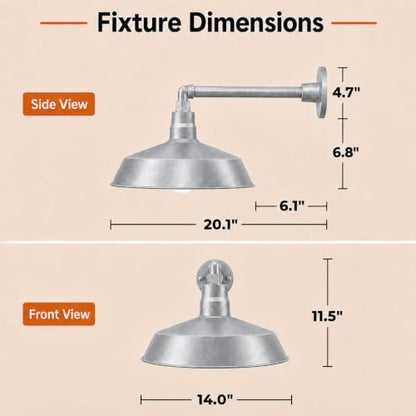 14in. Galvanized Outdoor Gooseneck Barn Light, 5000K Cool White, 2 Pack - color: Galvanized (2 Pack), size: 13 in. Straight Arm
