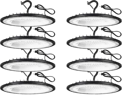 YANYCN 8 Pack 240W UFO Led High Bay Light Fixture,120VAC,40000LM,5000K Daylight Commercial Shop Bay Lighting,[1050W MH/HPS Equiv.] US Plug Area Lighting for Warehouse/Barn/Gym/Factory/Workshop - size: 240W 8pack UFO Led High Bay light