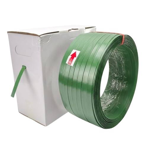 Heavy Duty Green PET Strapping Roll – Polyester Packaging Banding Coil 5/8" x 1000' x 0.035", 1400 lbs Break Strength Pallet Strap, Impact Resistant Plastic Strapping with Self-Dispensing Box - size: 1000 FT Roll